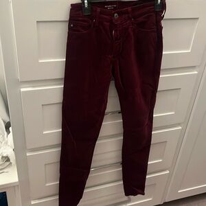 AG Velvet High Rise Skinny Burgundy